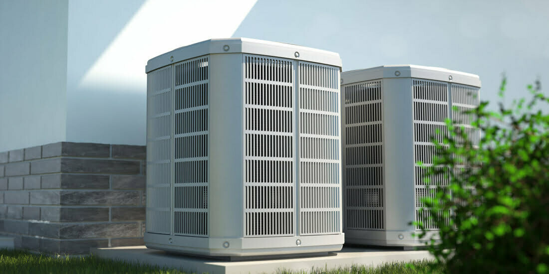 Computer generated rendering of two air source heat pumps