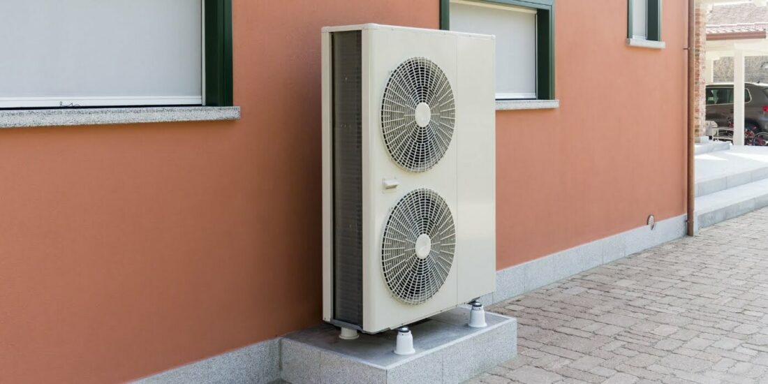 Air source heat pump outside of residential property