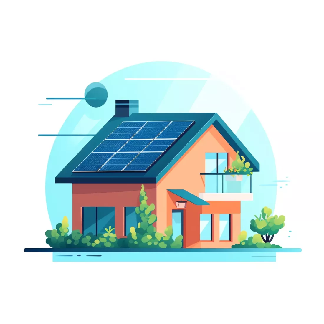 Small House With Solar Panels Vector