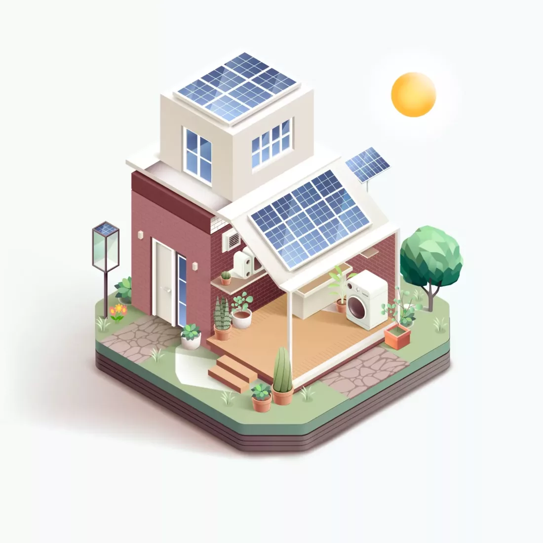 Smart Home With Solar Panels Isometric