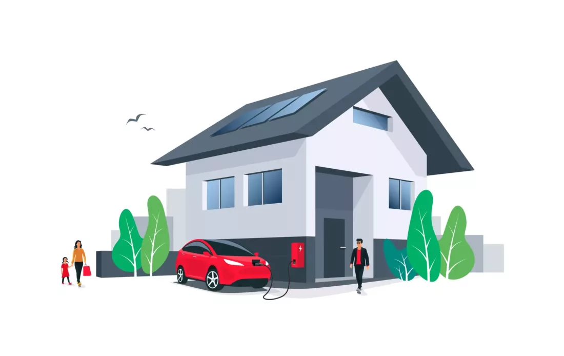 Solar Home With EV Charger Vector