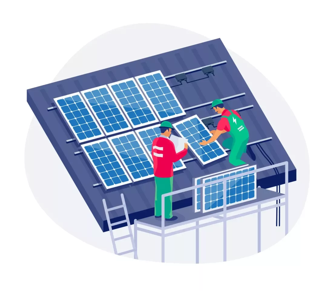 Solar Panel Installation With Scaffolding Vector