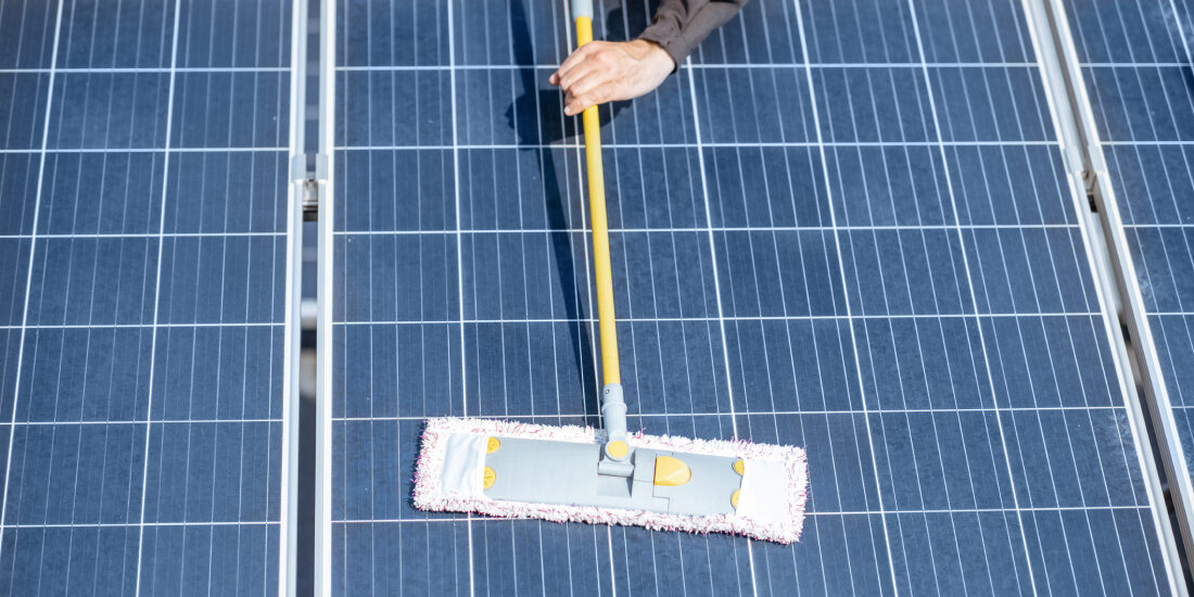 Solar panels being cleaned