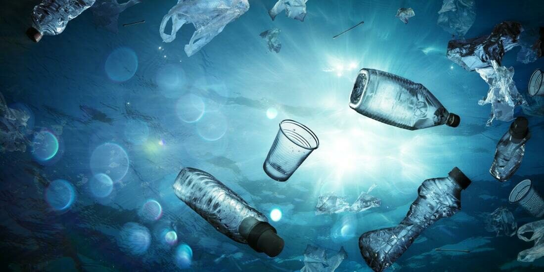 Mixed plastics floating in the ocean