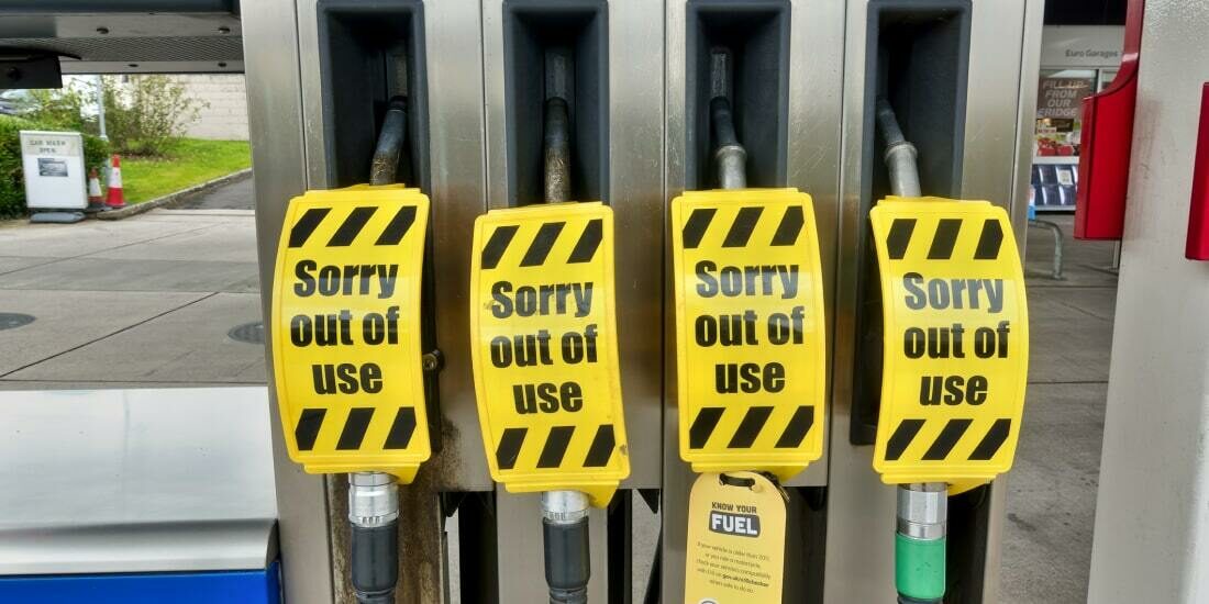 Out of use sign on all petrol and diesel pumps